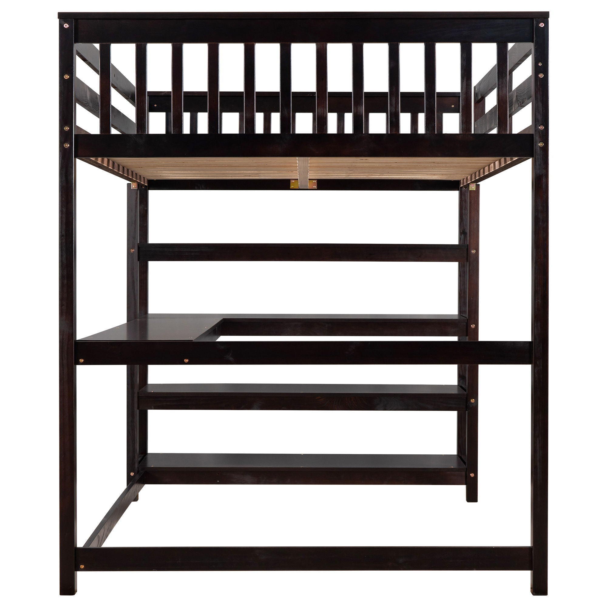 Loft Bed With Storage Shelves And Under Bed Desk