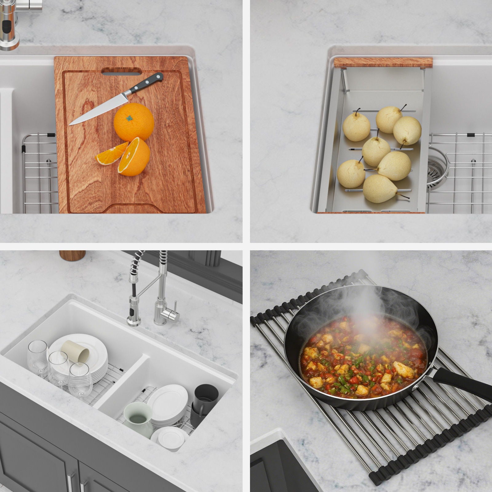 Quartz Kitchen Sink, Granite Composite Double Bowl, Undermount Workstation
