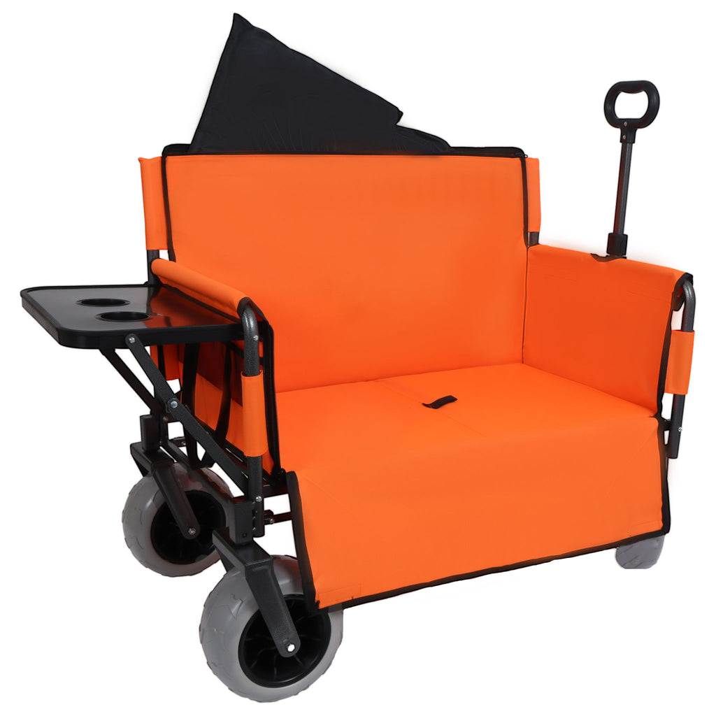 3 In 1 Folding Wagon With Bench Seat & Rear Mounted Tabletop - Orange