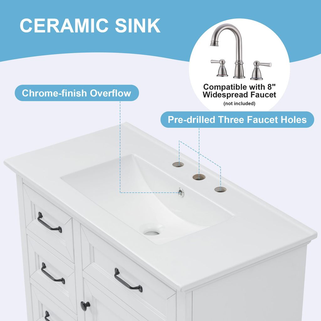Modern Bathroom Vanity With Sink Top, 4 Drawers And 1 Soft-Close Door