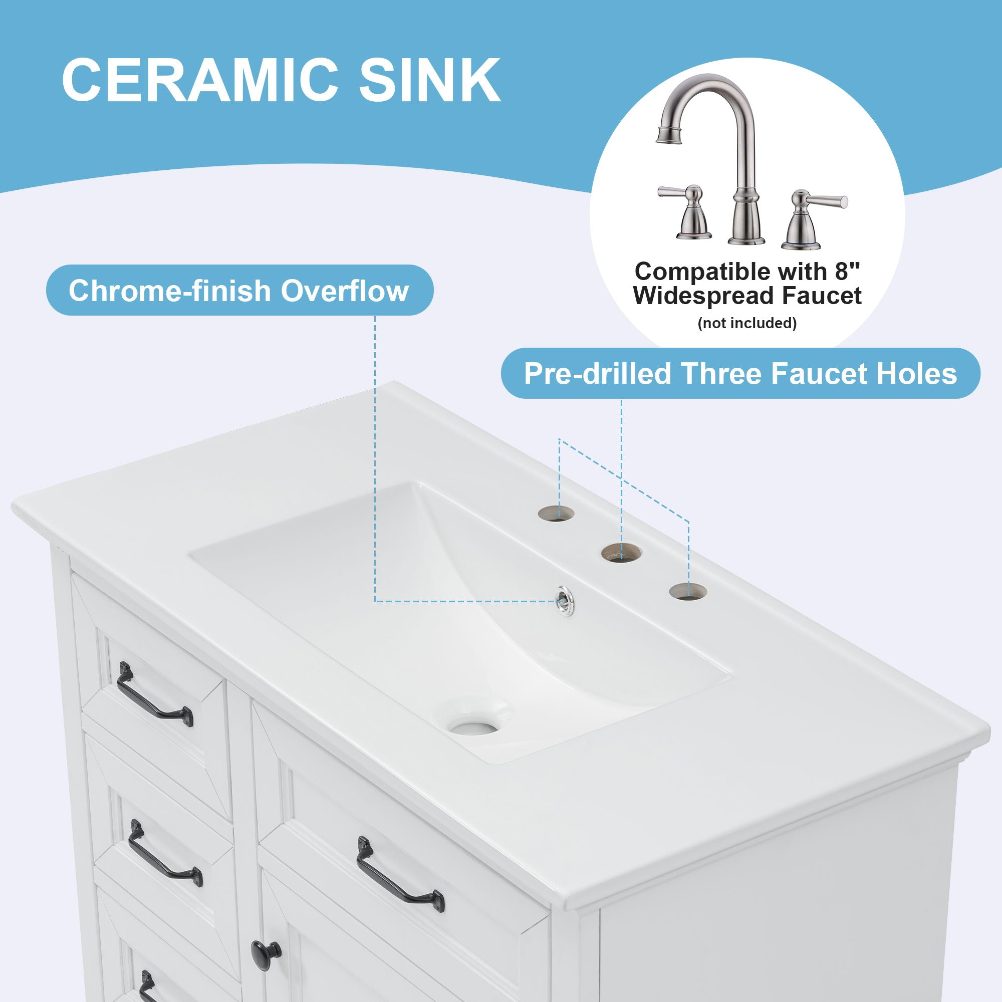 Modern Bathroom Vanity With Sink Top, 4 Drawers And 1 Soft-Close Door