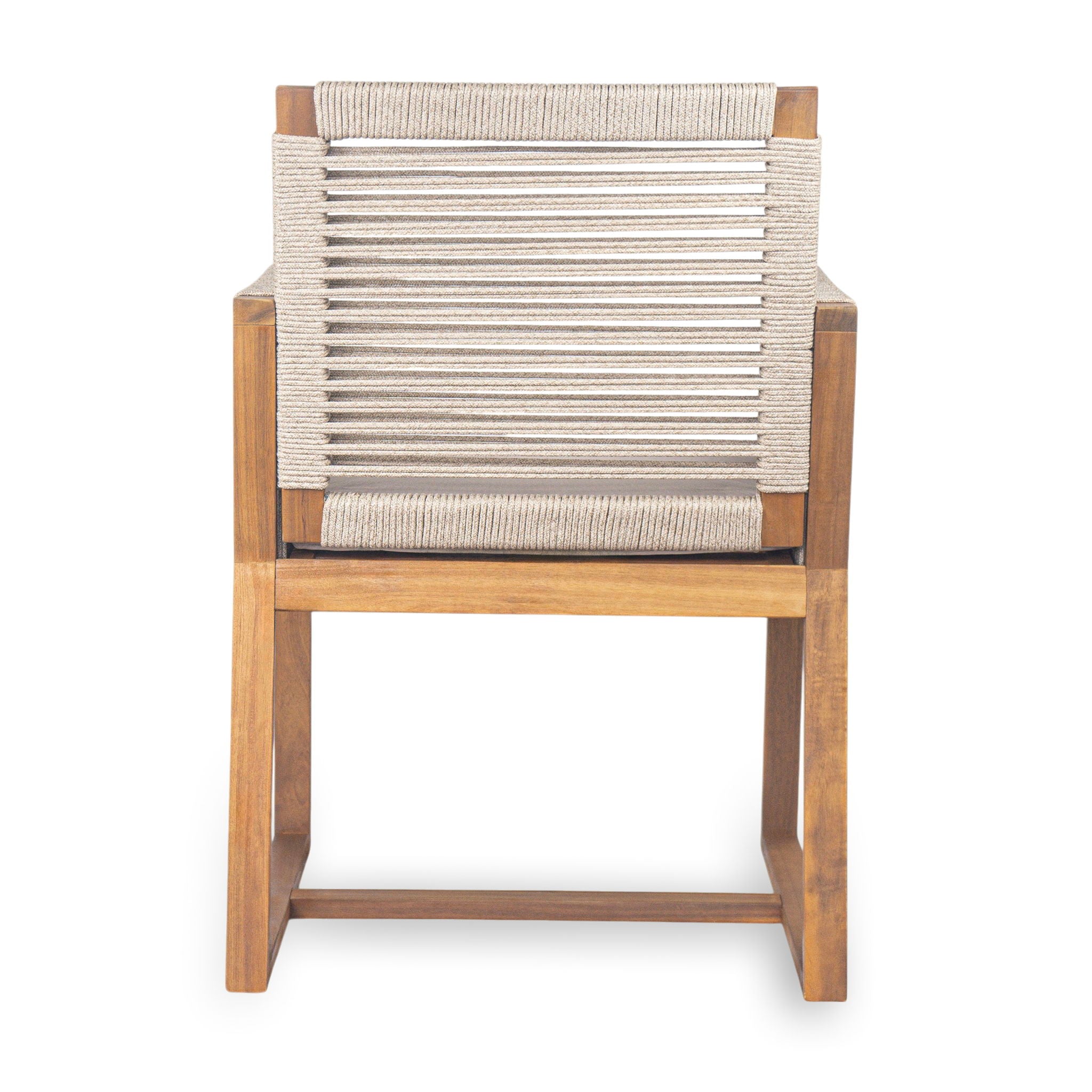 Acacia Wood Outdoor Dining Chairs (Set of 2) With Rope Design Back And Arms, Washable Cushion - Light Brown