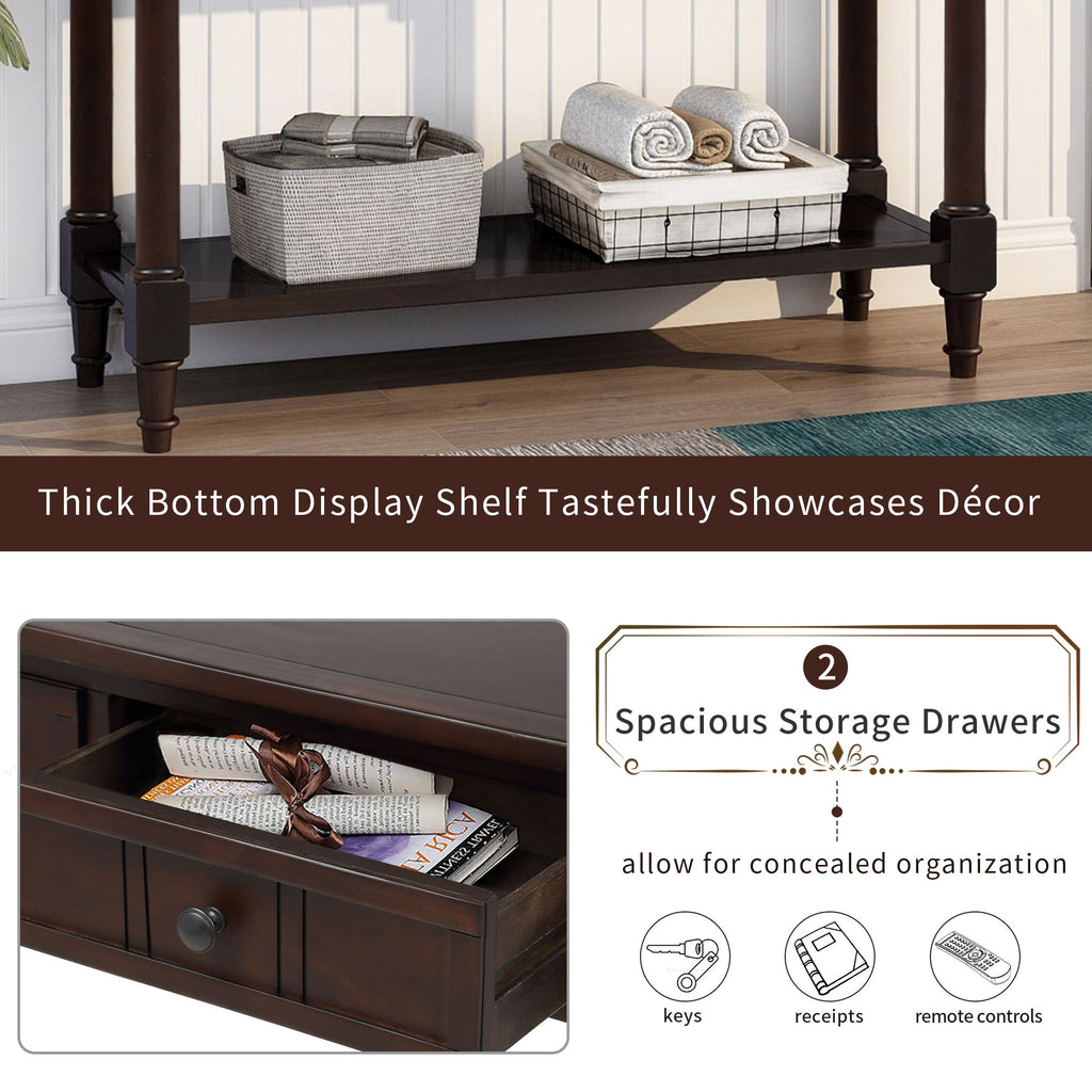 Hearth & Haven Emily Daisy - Console Table With 2 Drawers And Bottom Shelf - Espresso