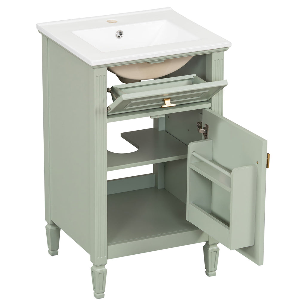Bathroom Vanity With Sink, Adjustable Shelf, Tilt-Out Drawer