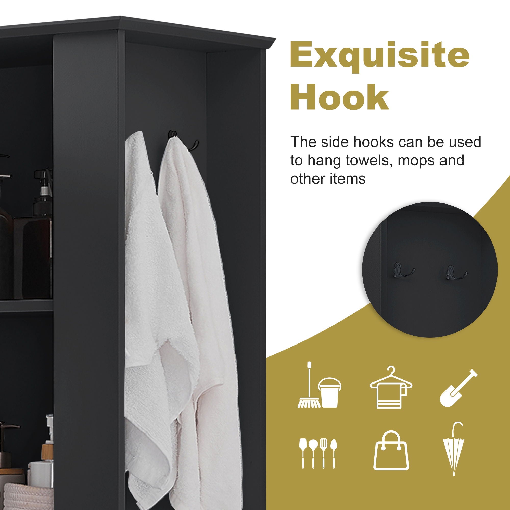 Modern Tall Storage Cabinet With Tilt-Out Compartment, Adjustable Shelves