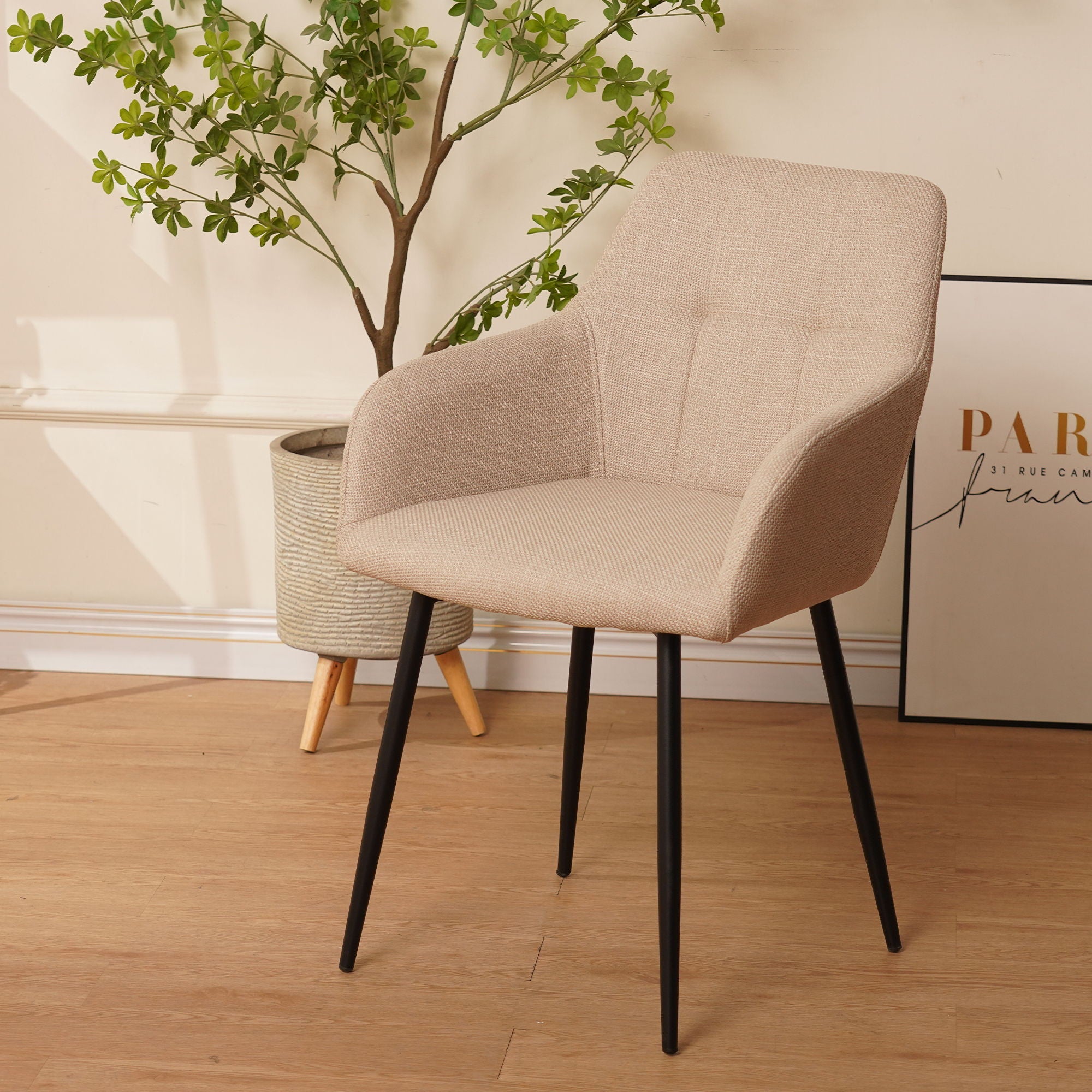 Dining Chair With Backrest And Wide Seat (Set of 2) - Beige