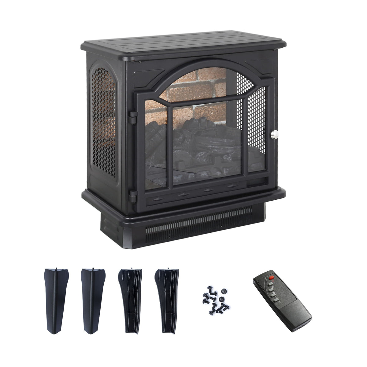 18" 3D Flame Electric Infrared Quartz Fireplace Stove & Remote Control - Antique Black