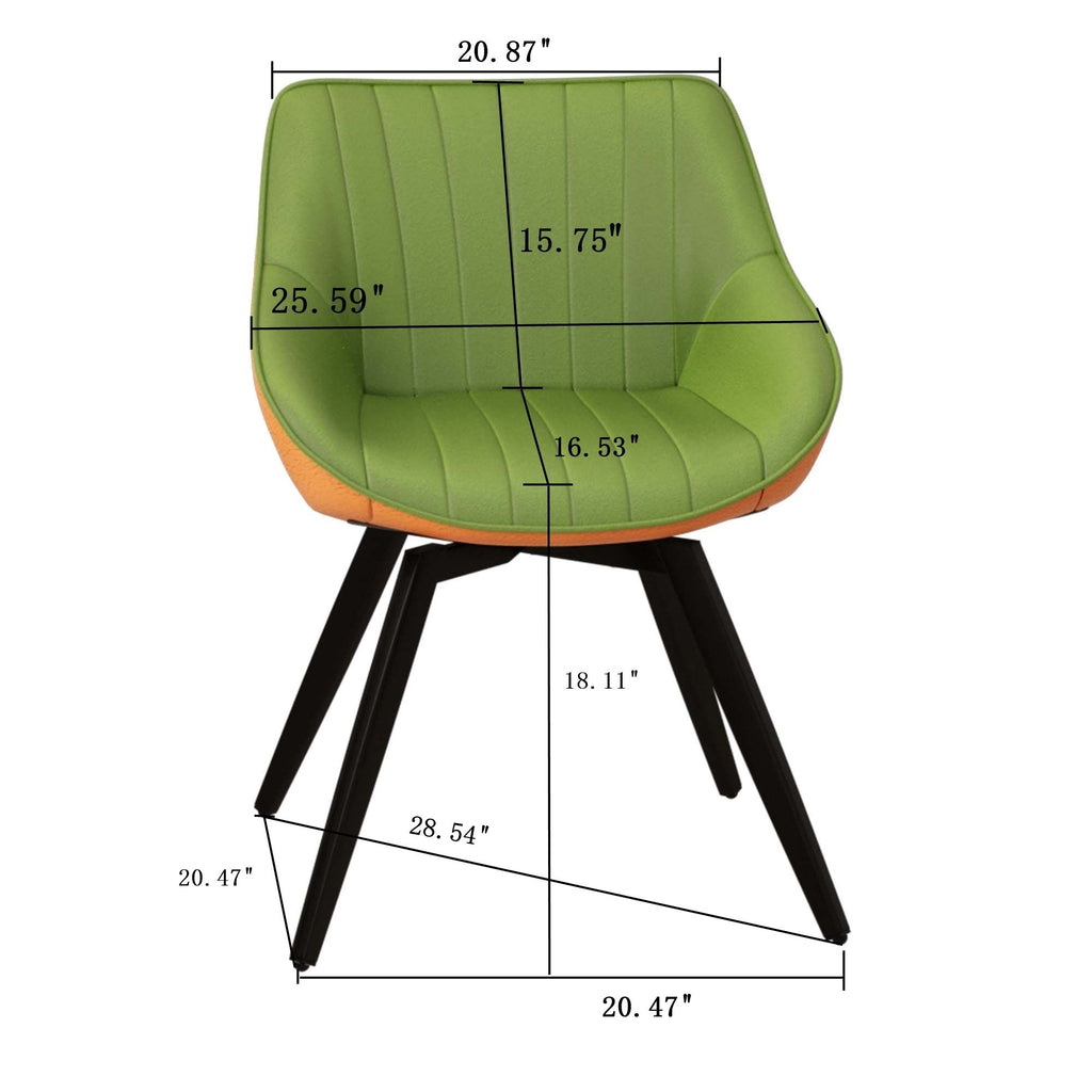 Medieval - Modern Kitchen Dining Chairs (Set of 2) With Black Metal Legs 360° Rotate - Green / Orange