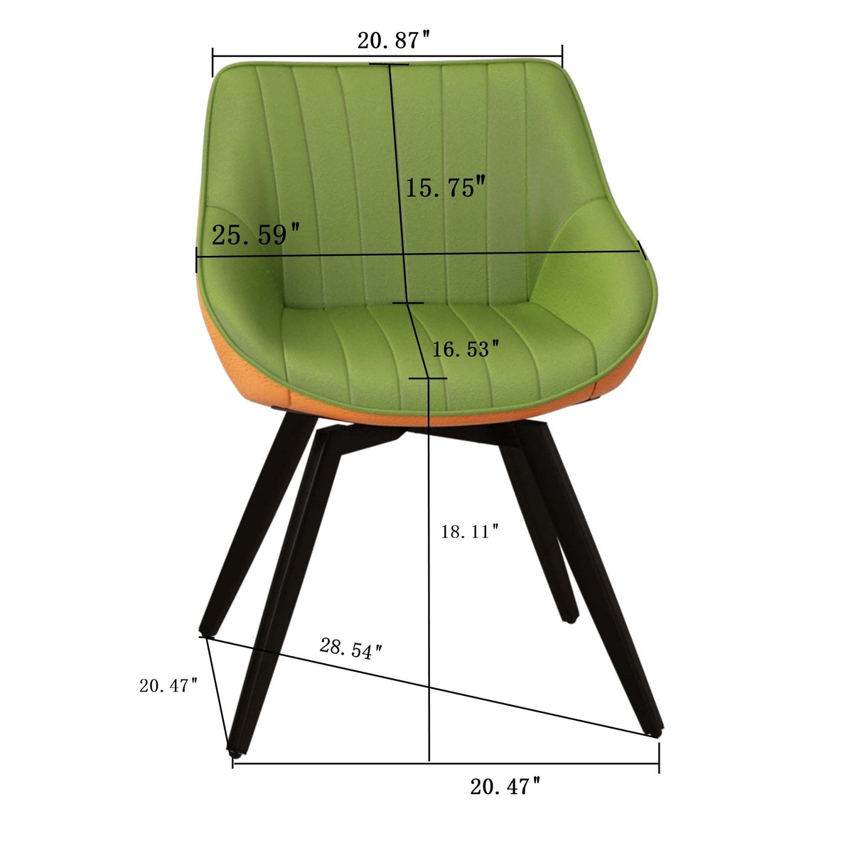 Medieval - Modern Kitchen Dining Chairs (Set of 2) With Black Metal Legs 360° Rotate - Green / Orange