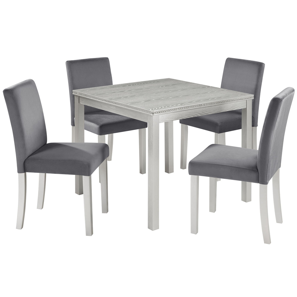 5 Pieces Wooden Dining Table Set, Square Table And 4 Upholstered Chairs