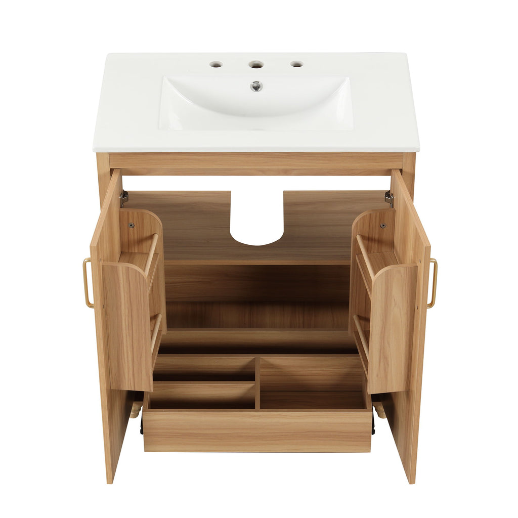 30" Bathroom Vanity With Sink, Cabinet With Doors And Drawer, Rectangular Shape - Natural