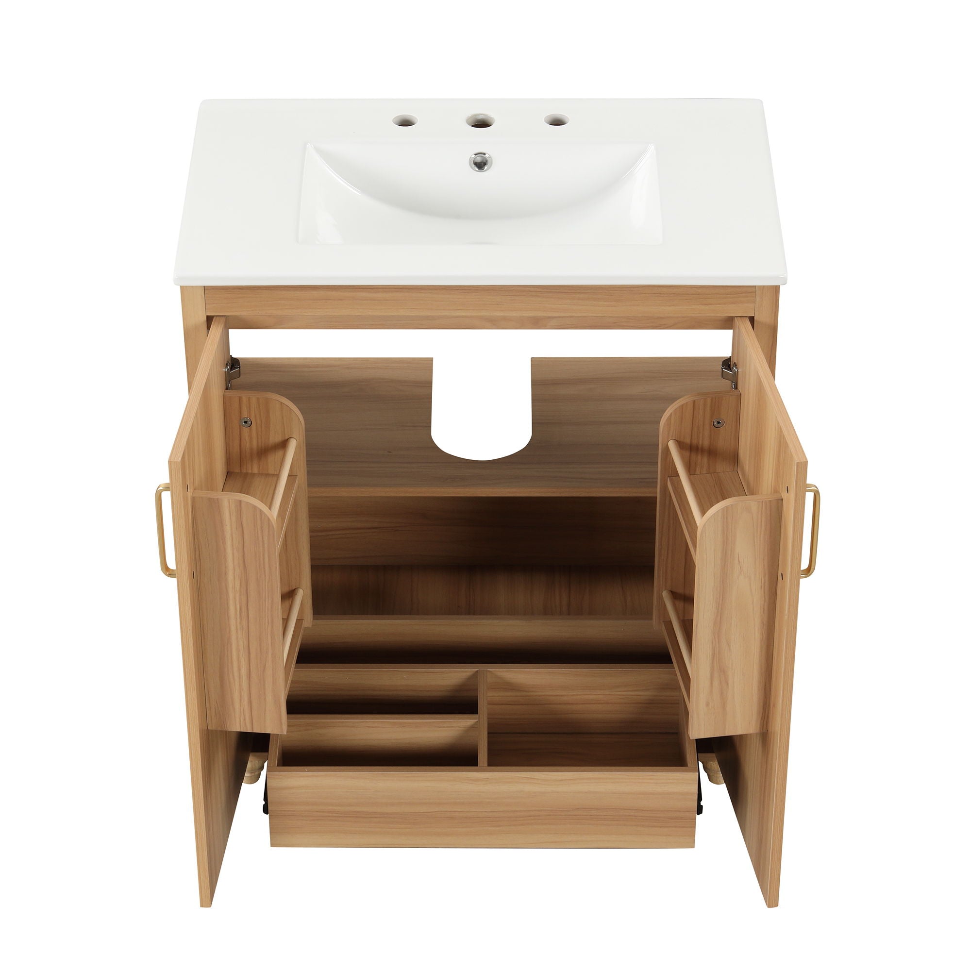 30" Bathroom Vanity With Sink, Cabinet With Doors And Drawer, Rectangular Shape - Natural