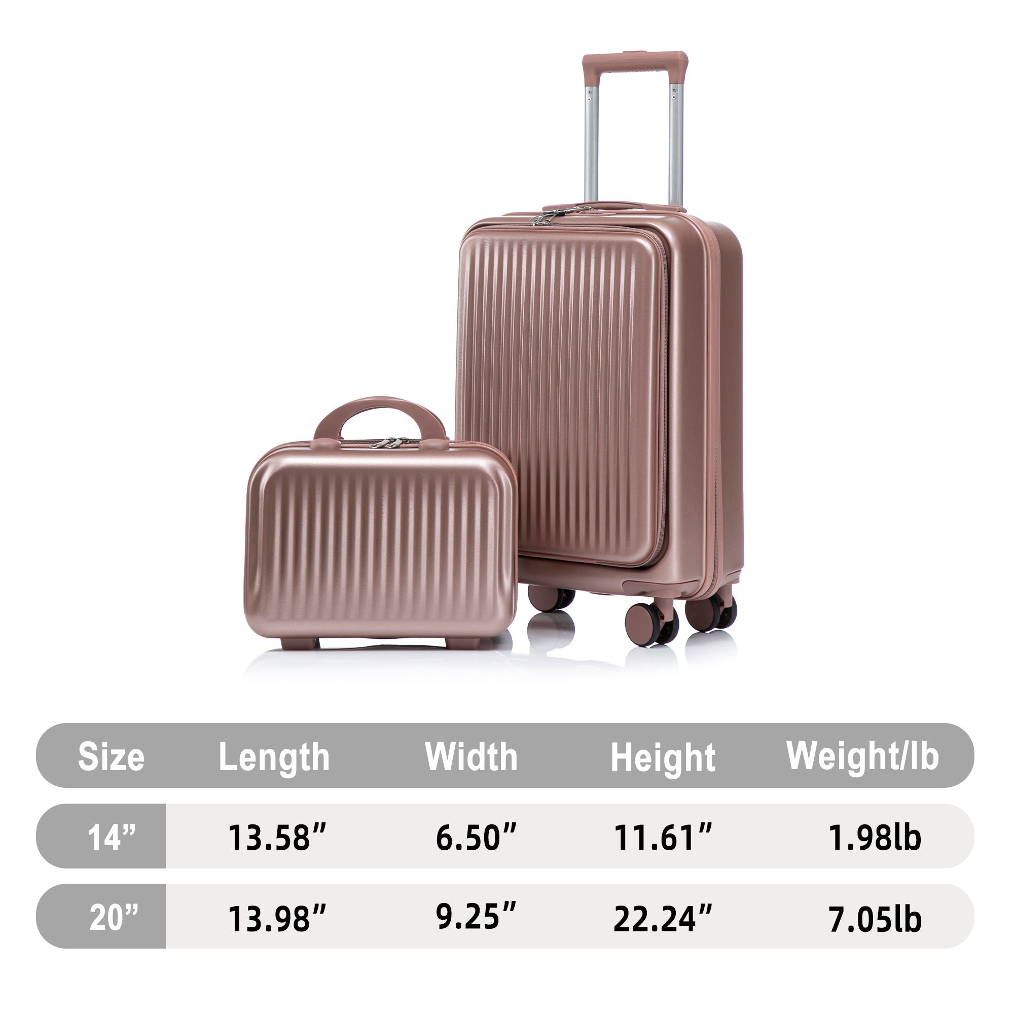 Luggage Set With Cosmetic Case, Combination Lock, Front Opening Design