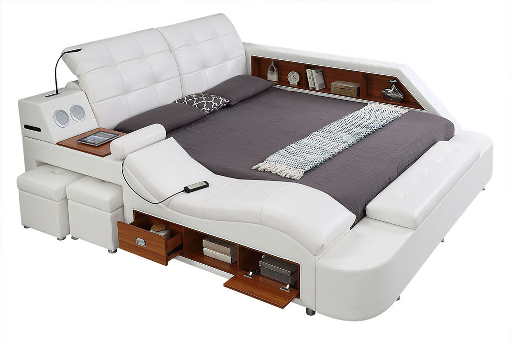 Multifunctional Upholstered Storage Bed Frame, Massage Chaise Lounge On Left