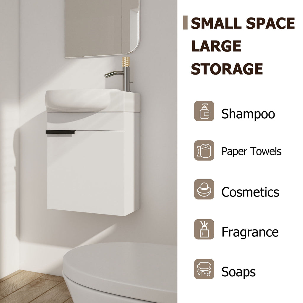 Soft Close Doors Bathroom Vanity With Sink, Compact Wall Mounted Design Basin