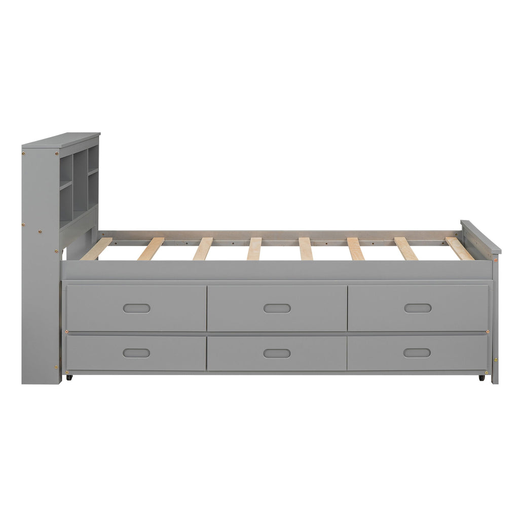 Platform Bed With Storage Headboard, USB, Trundle And 3 Drawers
