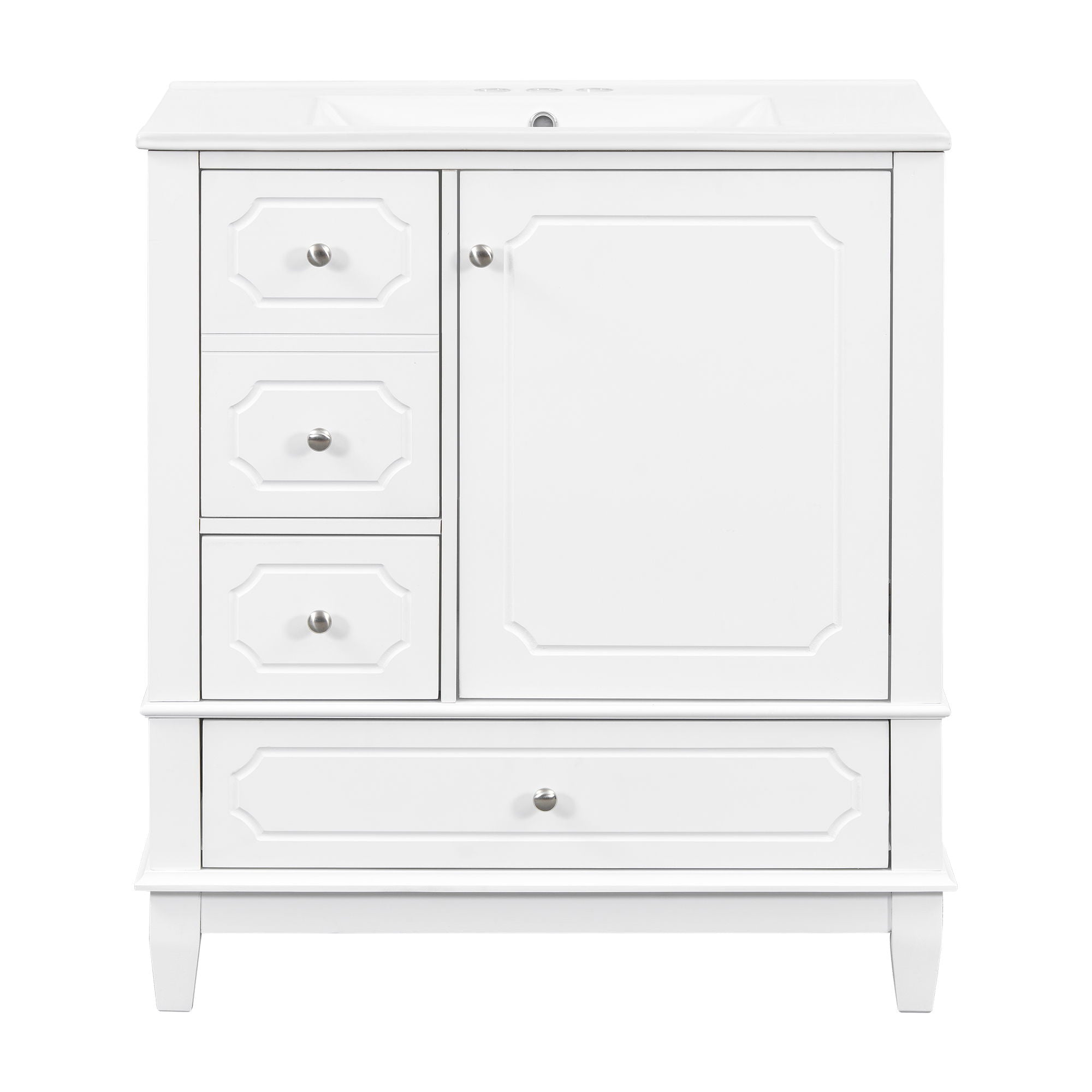 Bathroom Vanity With Sink, Freestanding Vanity Cabinet With Ceramic Basin, Soft Close Door, 3 Drawers
