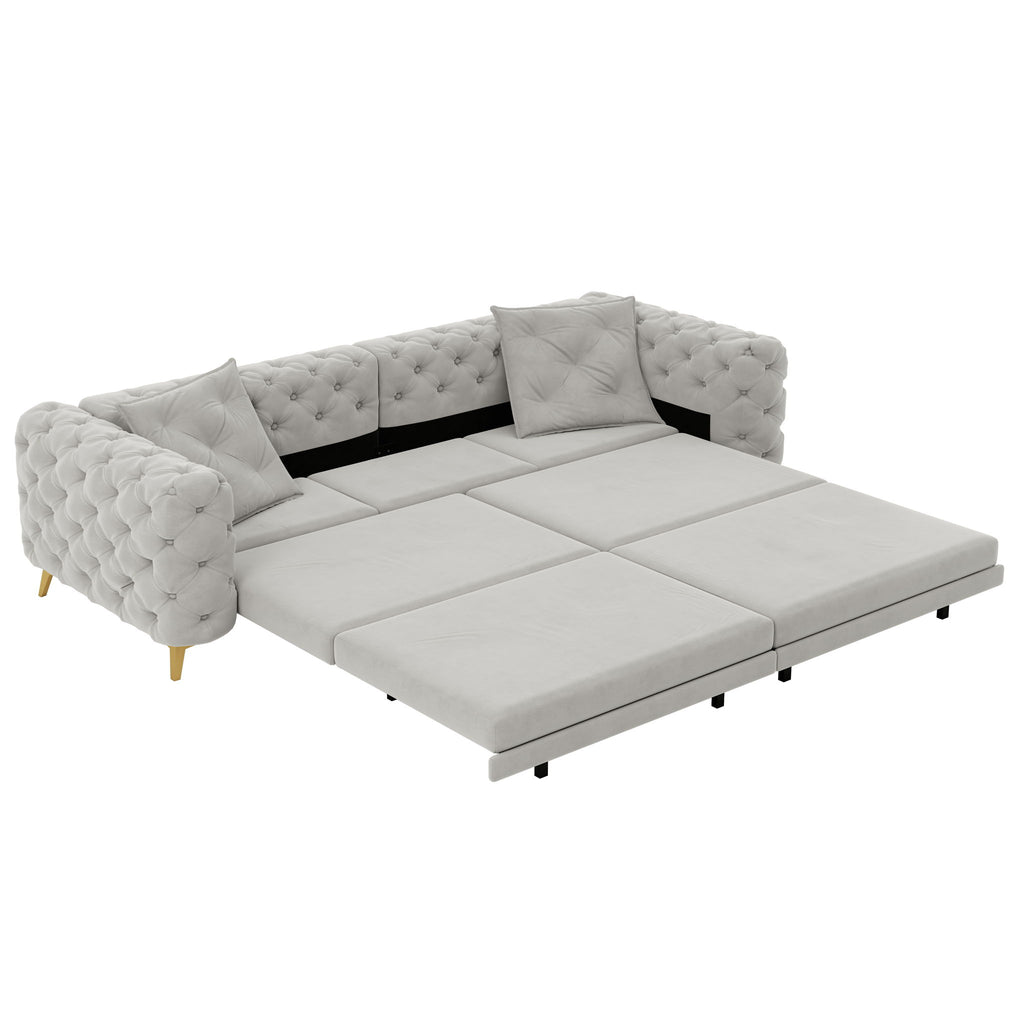 3 In 1 Convertible Sleeper, Deep Seat Pull Out Sofa Bed, Button Tufted