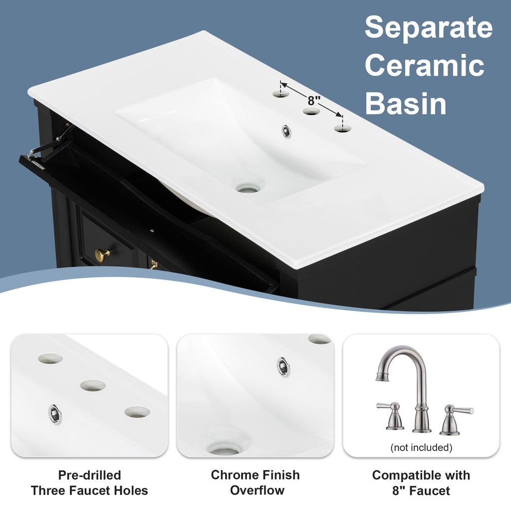 Freestanding Bathroom Vanity With Sink, Adjustable Shelf, Flip Drawer
