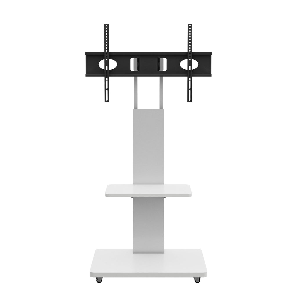 Mobile TV Stand With Shelf Floor Mount Cart For TVs With Lockable Wheels Ideal For Living Room Bedroom Or Office - White