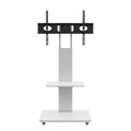 Mobile TV Stand With Shelf Floor Mount Cart For TVs With Lockable Wheels Ideal For Living Room Bedroom Or Office - White