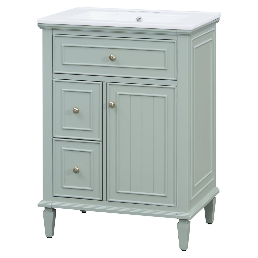 Modern Bathroom Vanity With Sink, Adjustable Shelf, 1 Flip Drawer & 2 Drawers