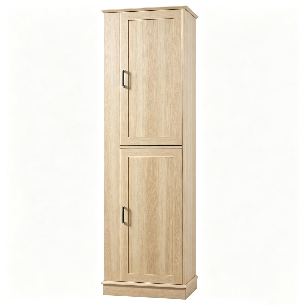 Tall Freestanding Bathroom Storage Cabinet With Adjustable Shelves And Side Hooks