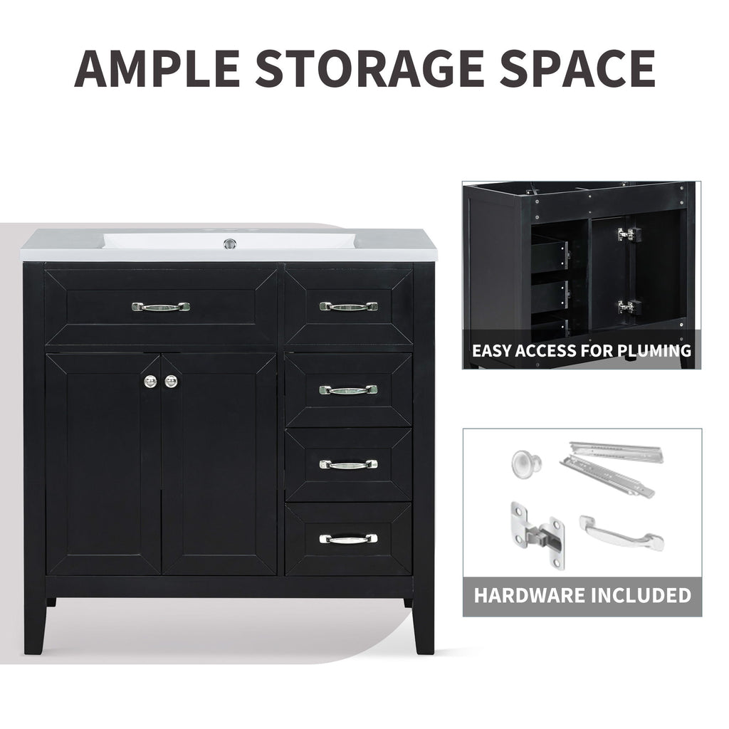 Modern Bathroom Vanity With Sink, Freestanding Design With Drawers And Doors