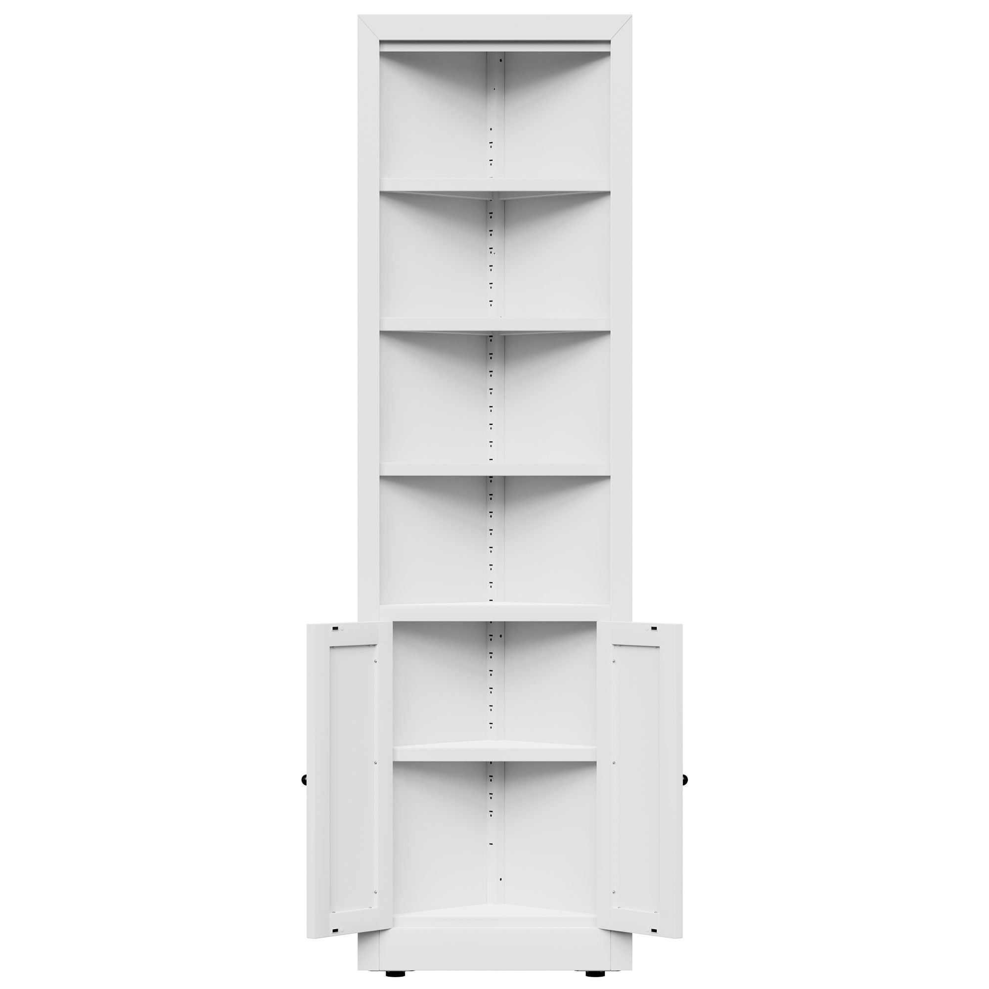 Tall Corner Storage Cabinet With 2 Doors, 5-Tier With Adjustable Shelve, Freestanding - White