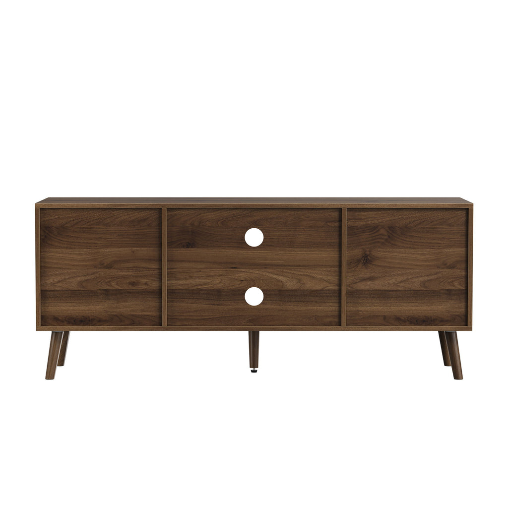 55" TV Cabinet With Vertical Groove Doors, Adjustable Shelves - Walnut