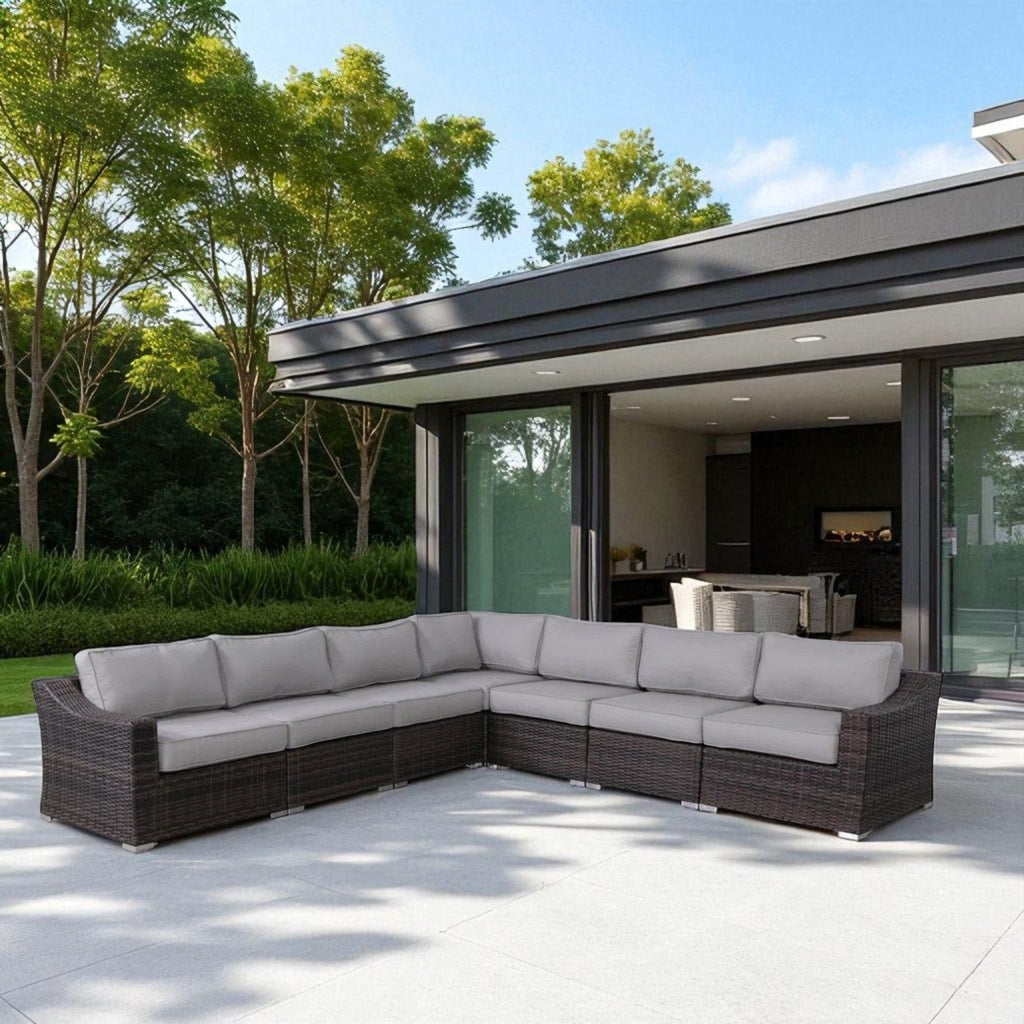 7 Piece Outdoor Sectional Seating Group With Cushions Wicker - Brown