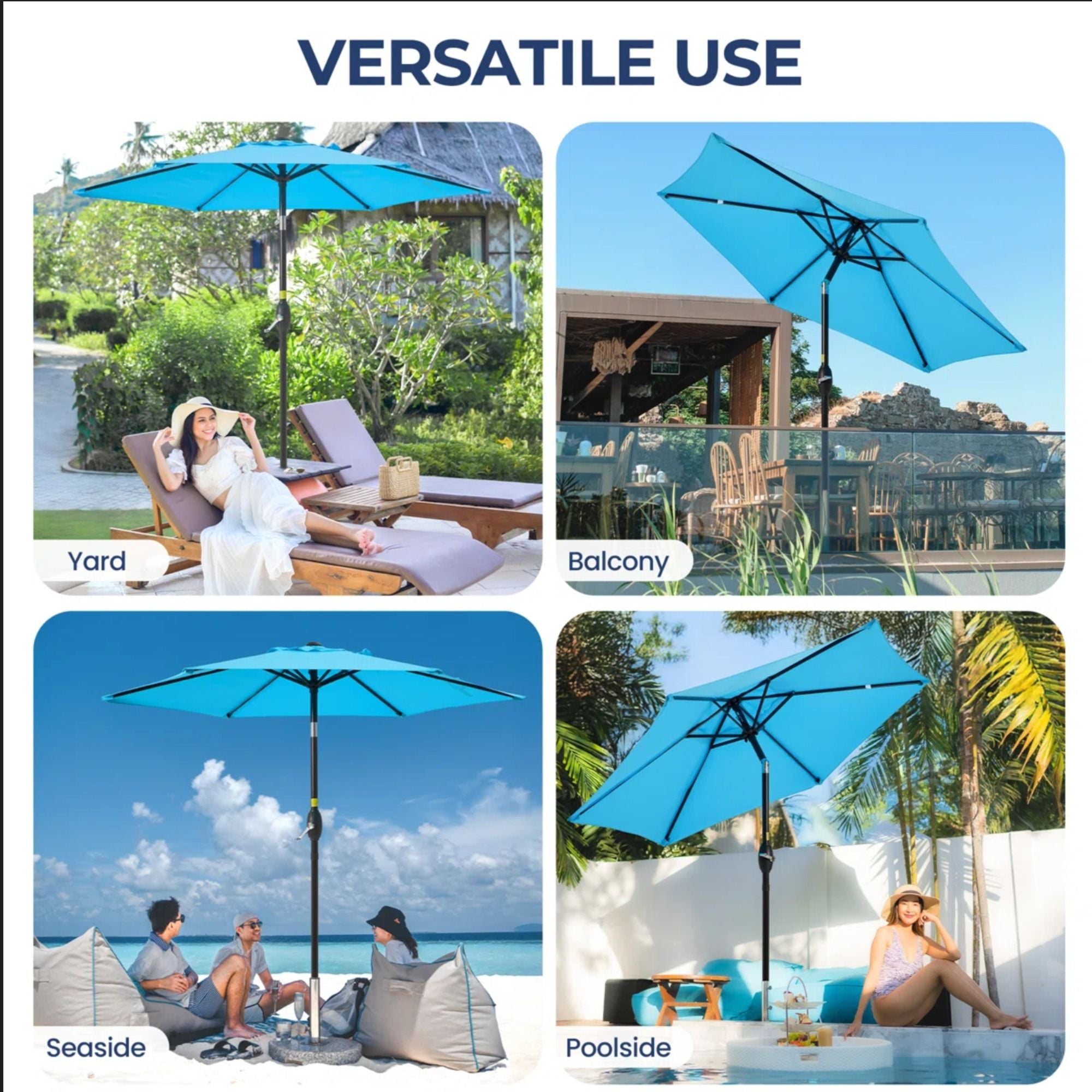 Umbrella With Crank Lift & Tilt, UV-Resistant Canopy For Patio