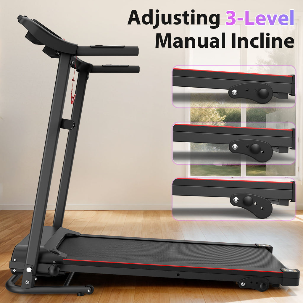 Foldable Electric Treadmill With 2.5Hp Motor, 12Km / H Speed, 3 Incline Levelstooth Music, Heart Rate Sensor, Spacious Running Belt For Indoor - Black