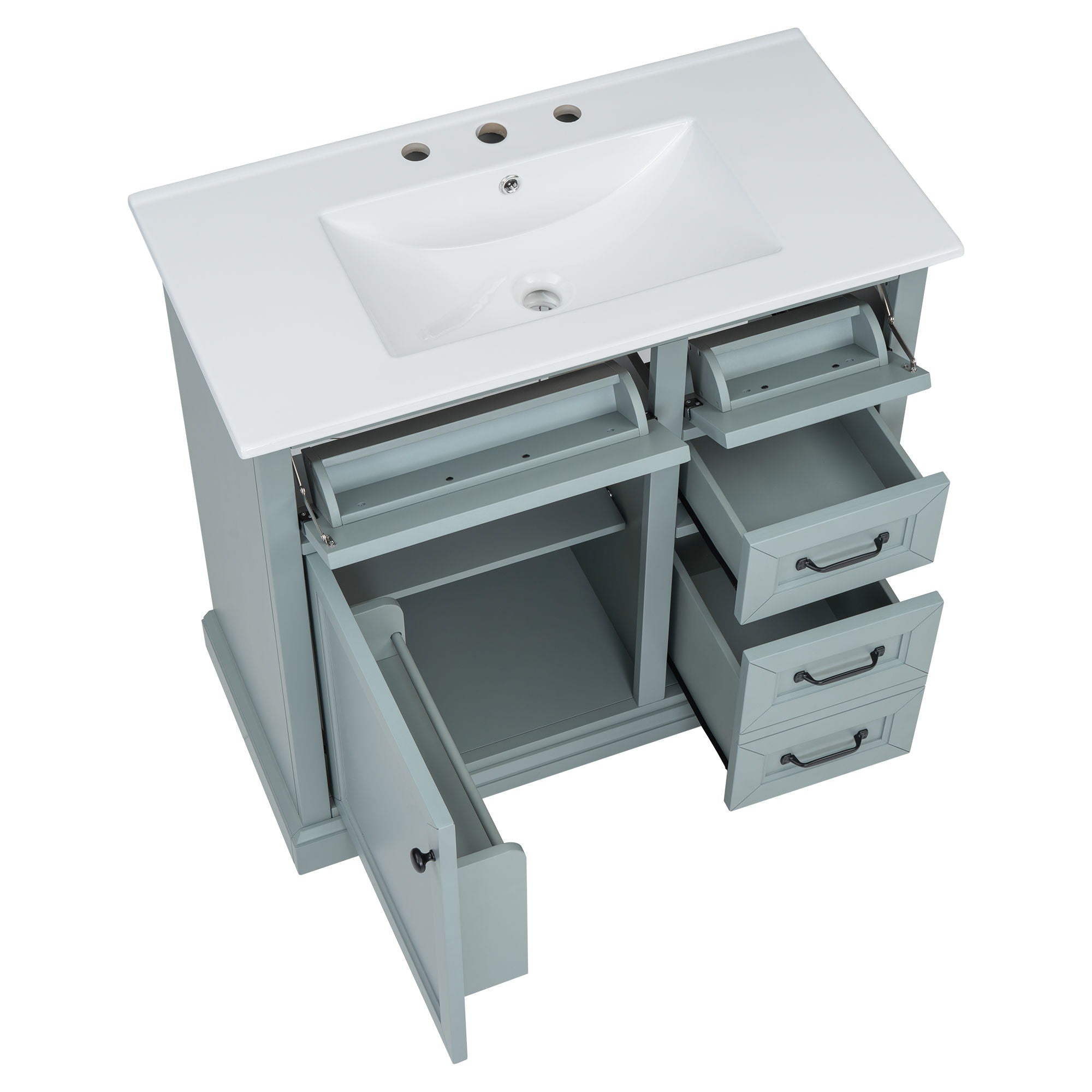 Bathroom Vanity With Sink, 2 Tip Out Drawers, Soft Close Hinges - Gray