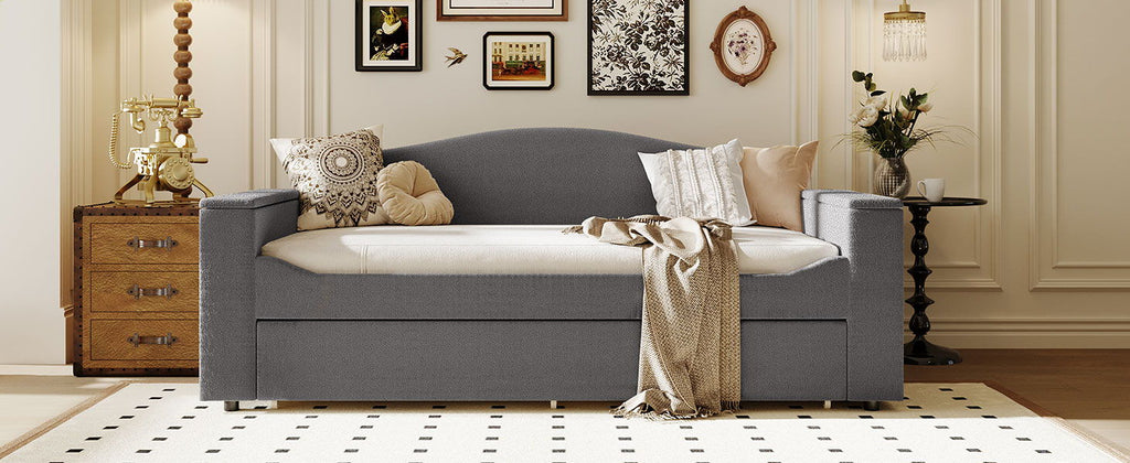 Upholstered Daybed With Storage Armrests, Trundle And Latest Integrated tooth Audio System