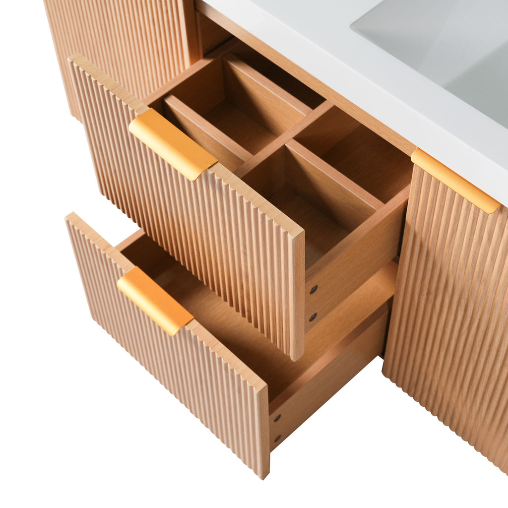 Double Sink Bathroom Vanity, Cabinet, Soft Close Doors, Divided Drawers, Wall Mounted Storage - Wood