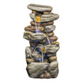 Stacked Rock Waterfall Fountain With LED Lights For Garden - Gray