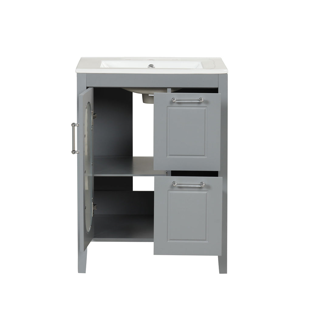 Modern Bathroom Vanity With Sink, Cabinet With 2 Drawers And Door, Adjustable Shelf