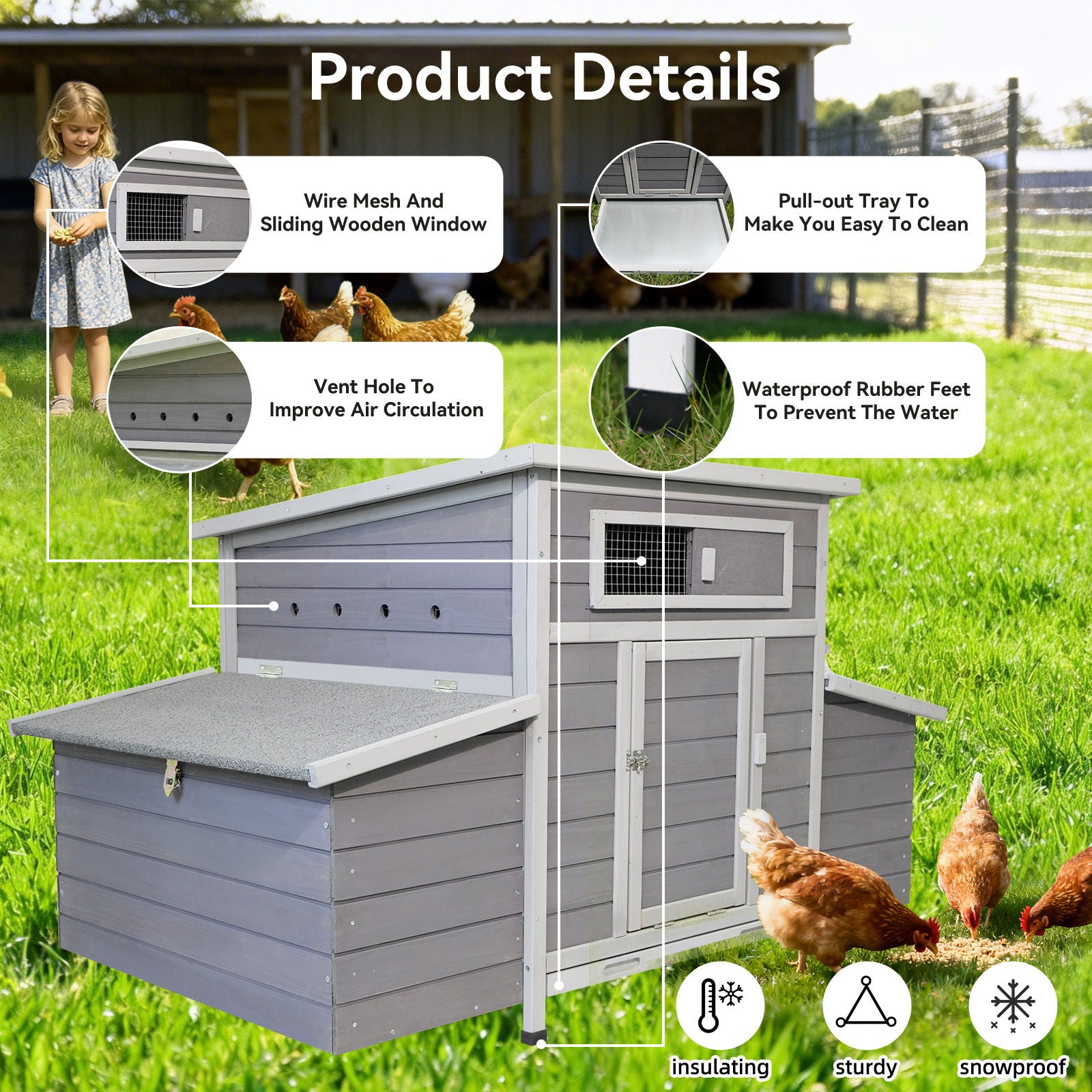 Large Chicken Coop Outdoor Hen House With Dual Nesting Boxes