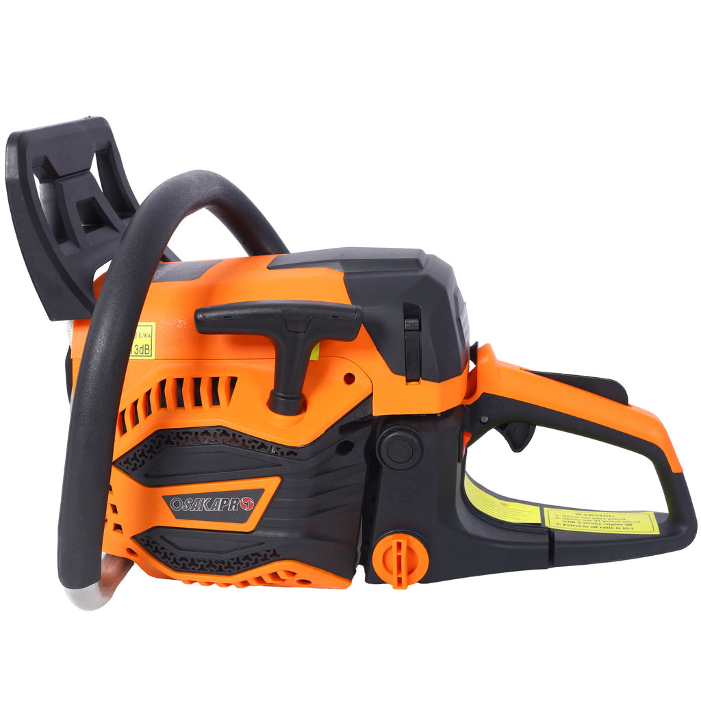 62Cc Gas Powered Chainsaw 22" 2 Cycle Petrol Handheld Chain Saw Epa Compliant For Wood Cutting Aluminium - Orange