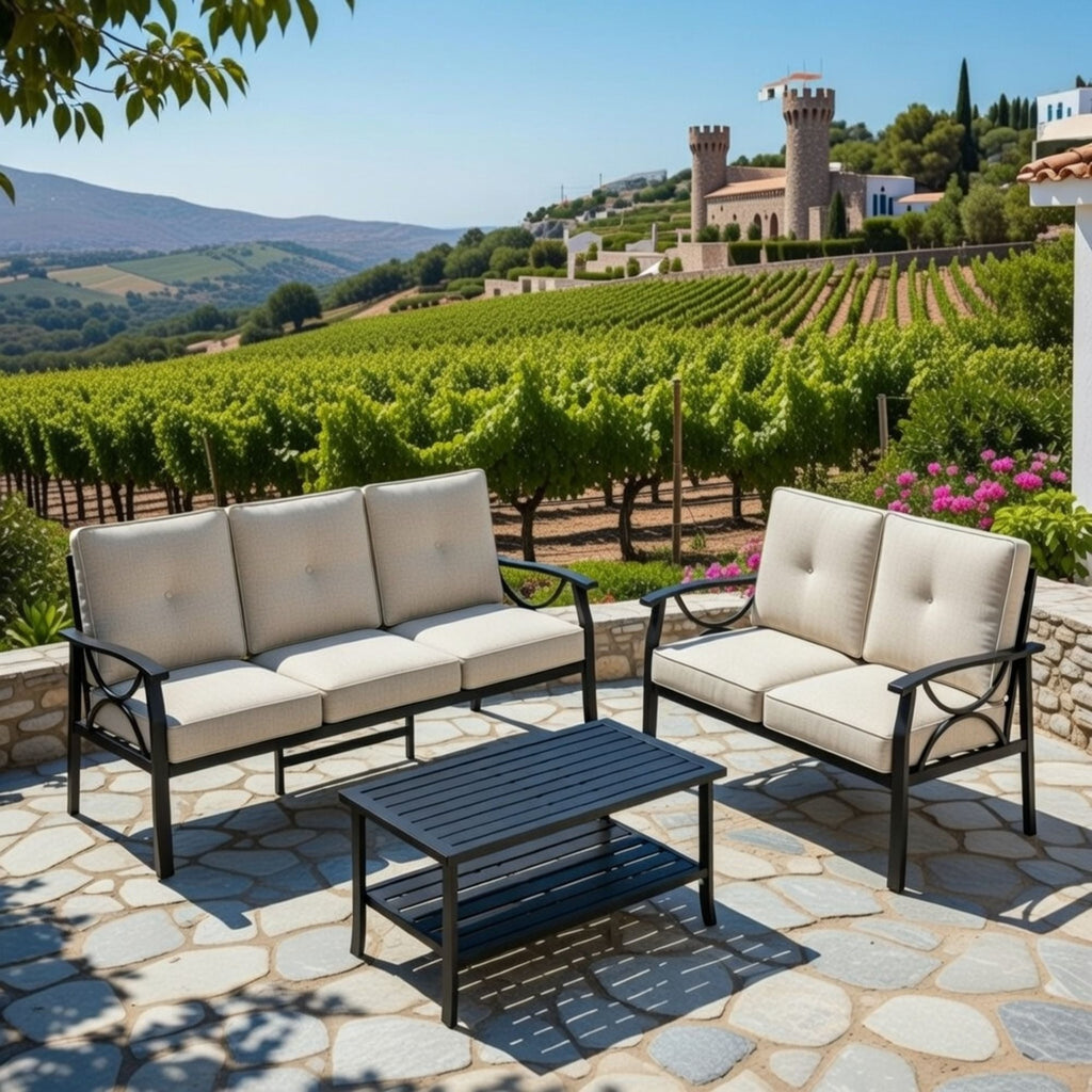 Patio Furniture Set & Coffee Table And Cushions For Backyard