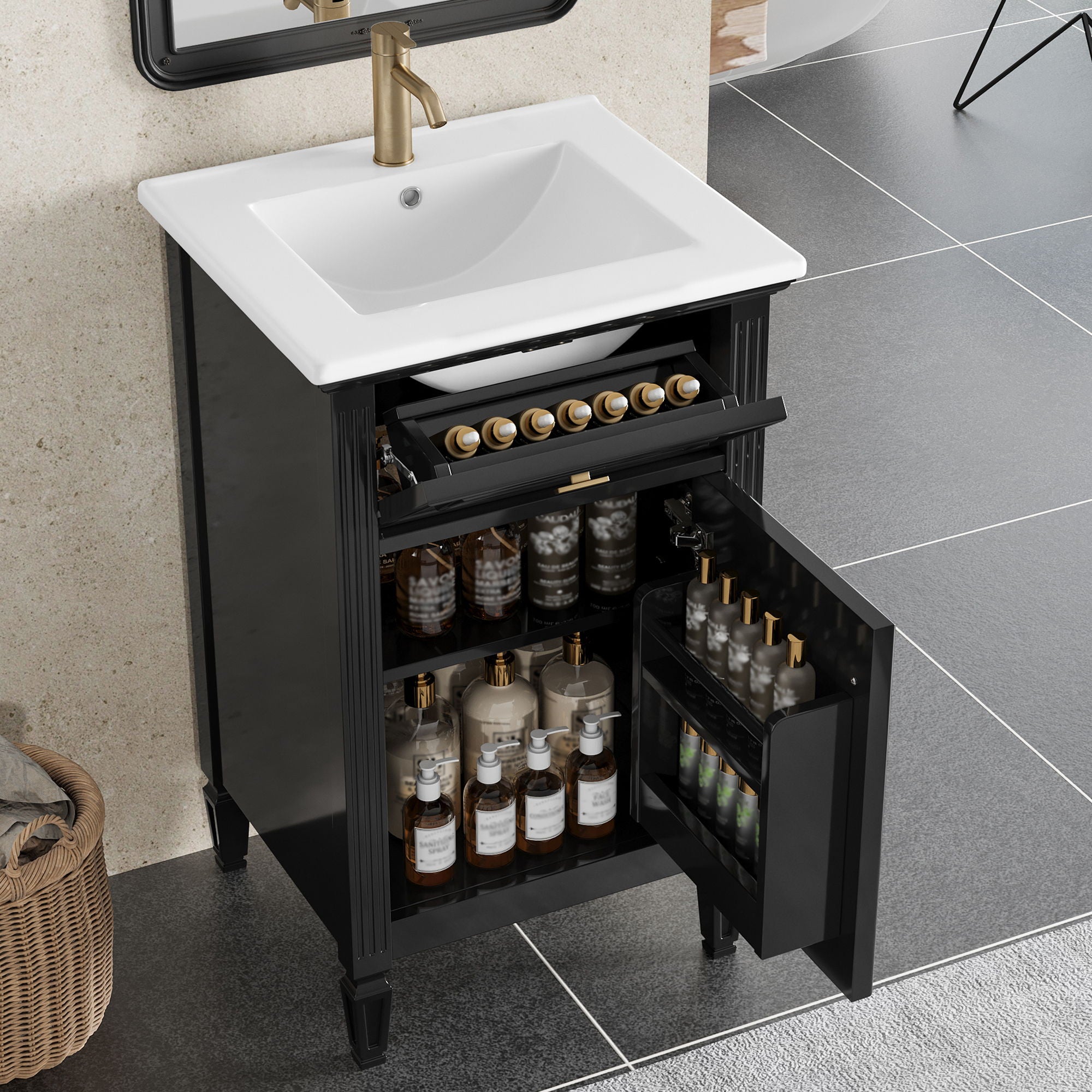 Bathroom Vanity With Sink, Adjustable Shelf, Tilt-Out Drawer