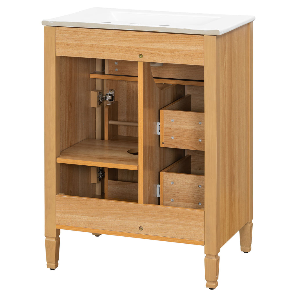 Bathroom Vanity With Sink, Flip Drawer, 2 Drawers, Adjustable Shelf