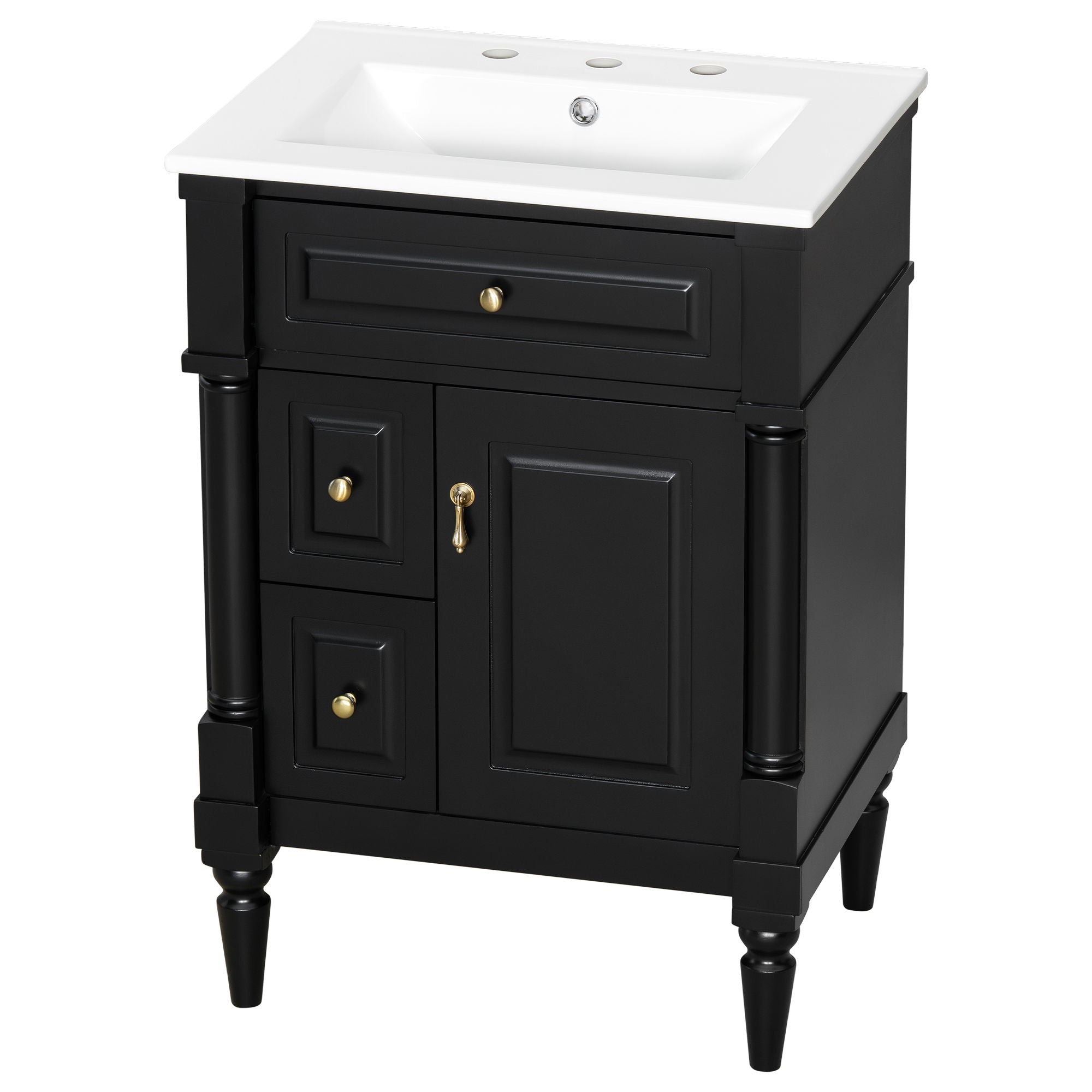 Freestanding Bathroom Vanity With Sink, Adjustable Shelf & Flip Drawer