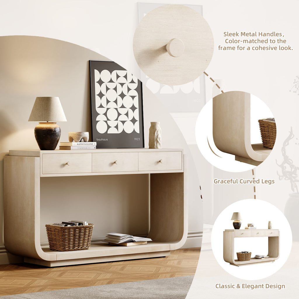 Console Table With 3 Drawers, Display Shelf