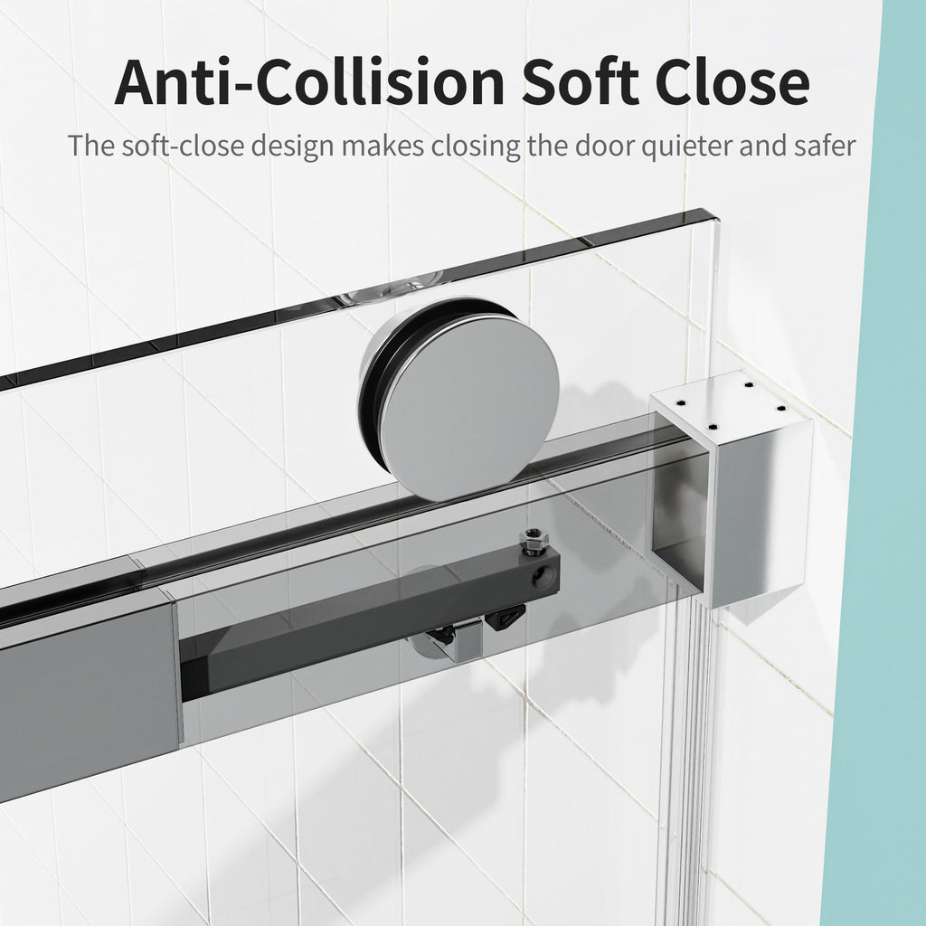 Frameless Sliding Shower Door With Soft- Close, 3 / 8" Tempered Glass