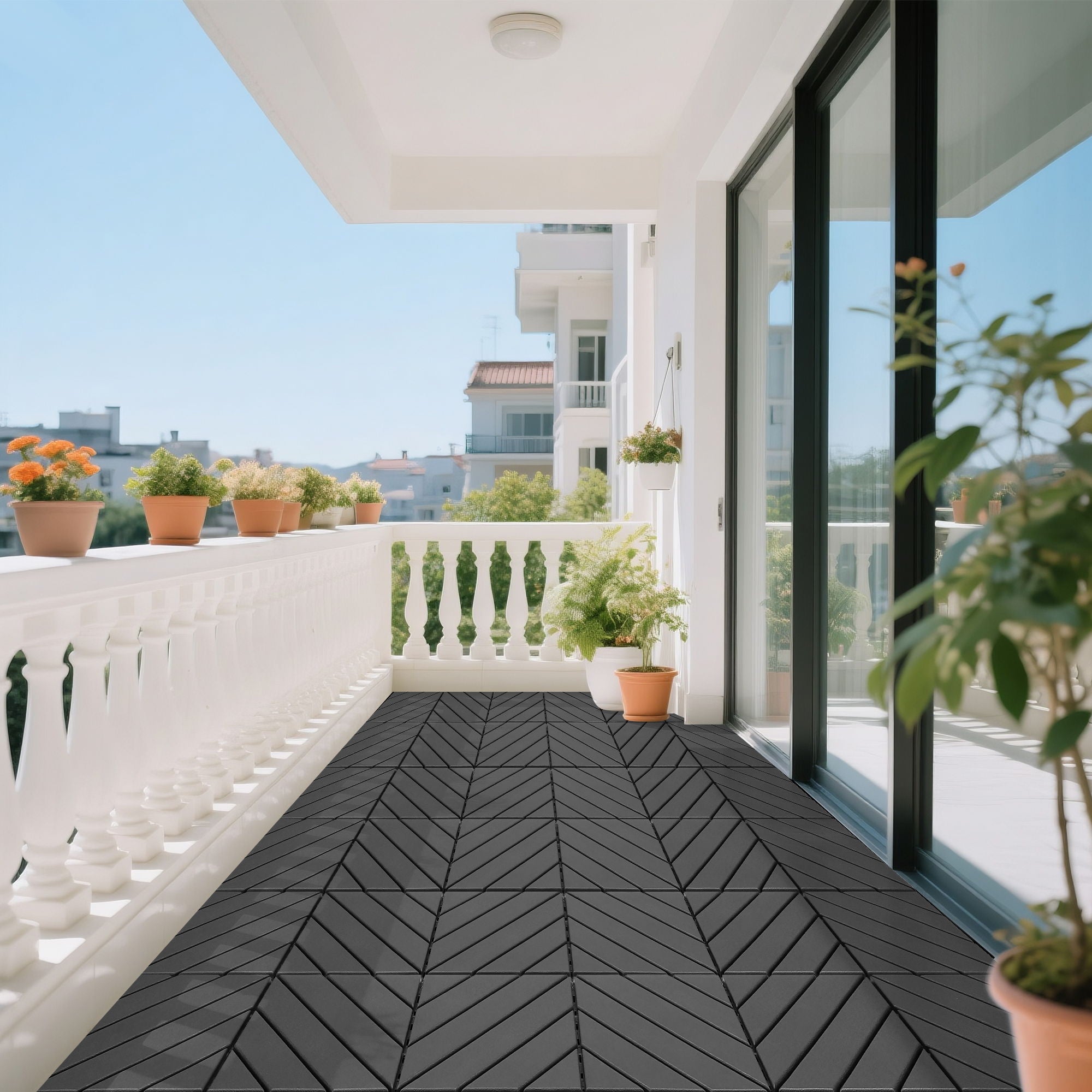 Interlocking Decking Tiles, Waterproof Outdoor Indoor Flooring (Set of 44) - Dark Gray