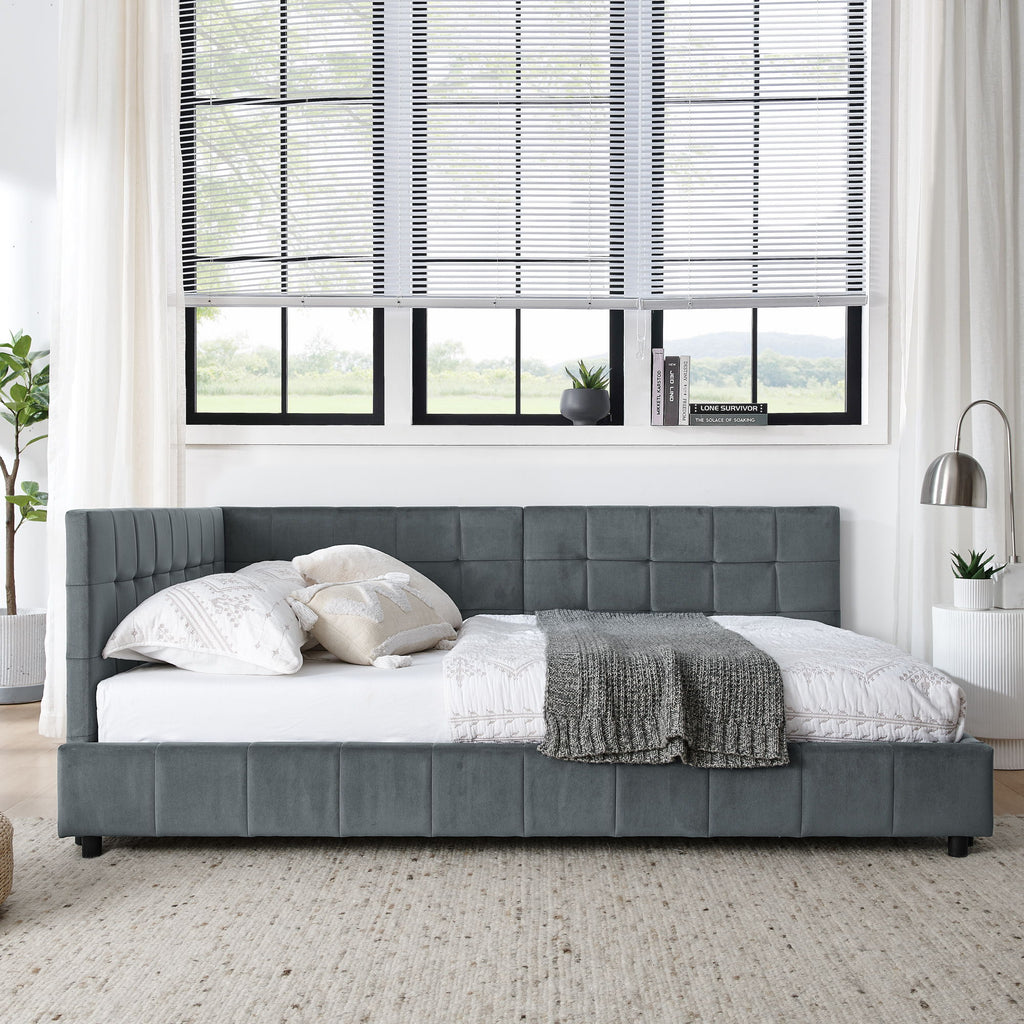 Elegant Storage Upholstered Tufted Bed Frame With Backrest And Armrests