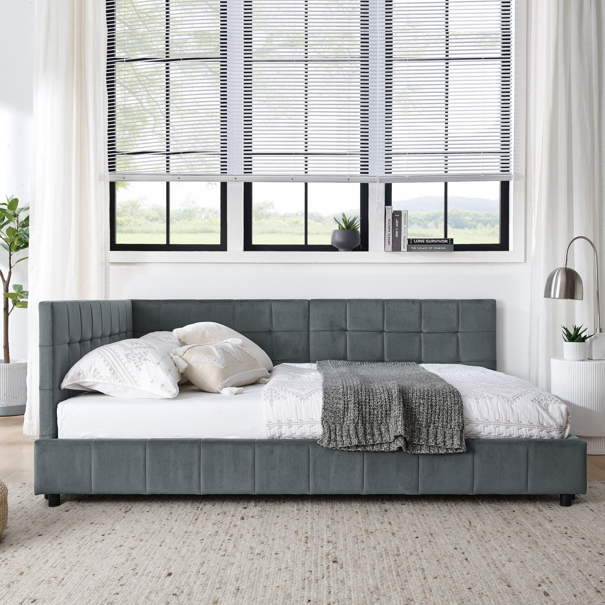 Elegant Storage Upholstered Tufted Bed Frame With Backrest And Armrests