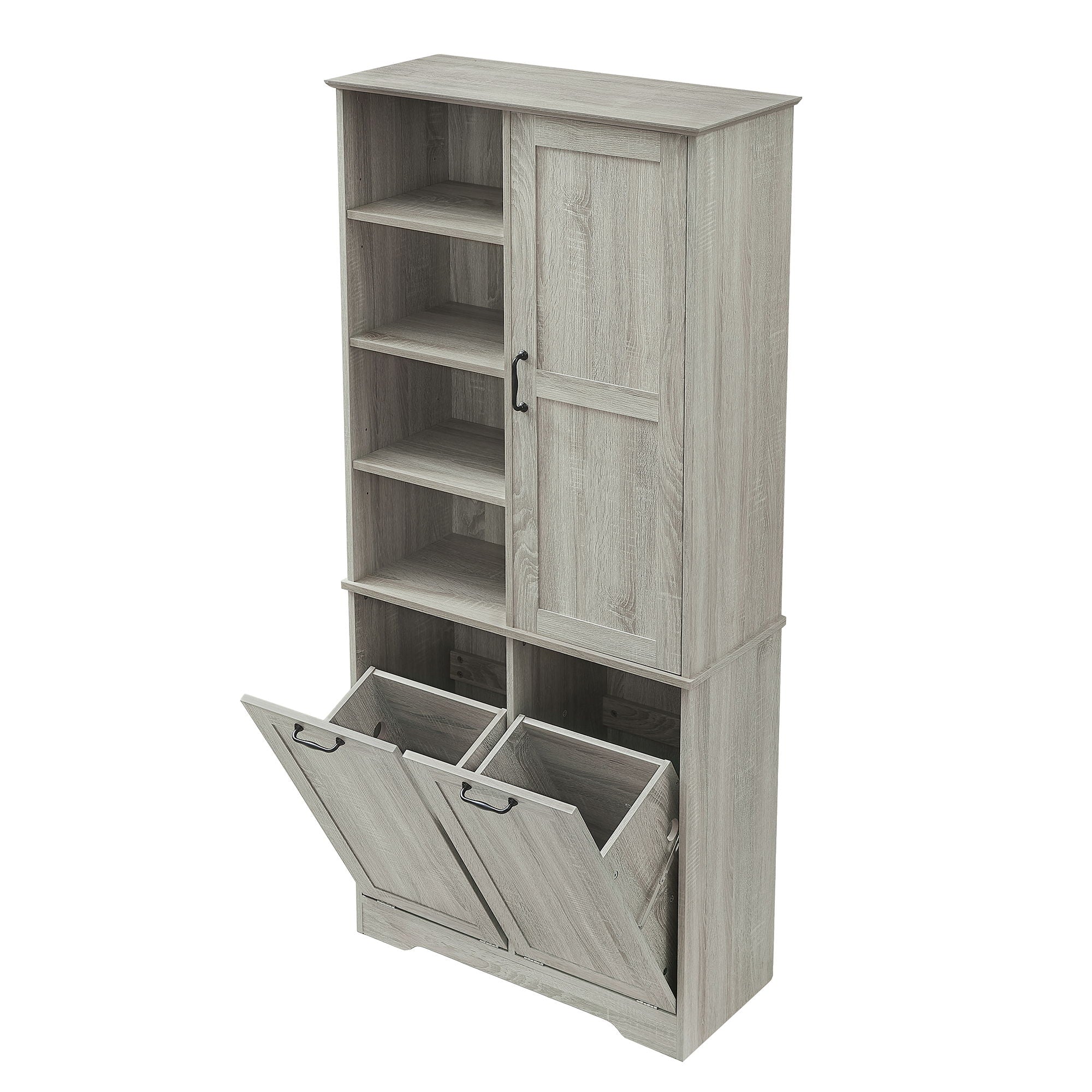 Freestanding Bathroom Storage Cabinet With Doors And Drawers, Adjustable Shelves, Tilt-Out Laundry Hamper